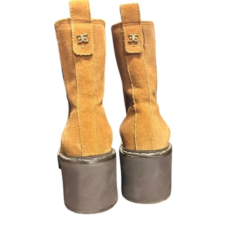 Sam Edelman Anderson Chelsie Boots Chestnut Tan Brown Suede Leather Chunky W7.5